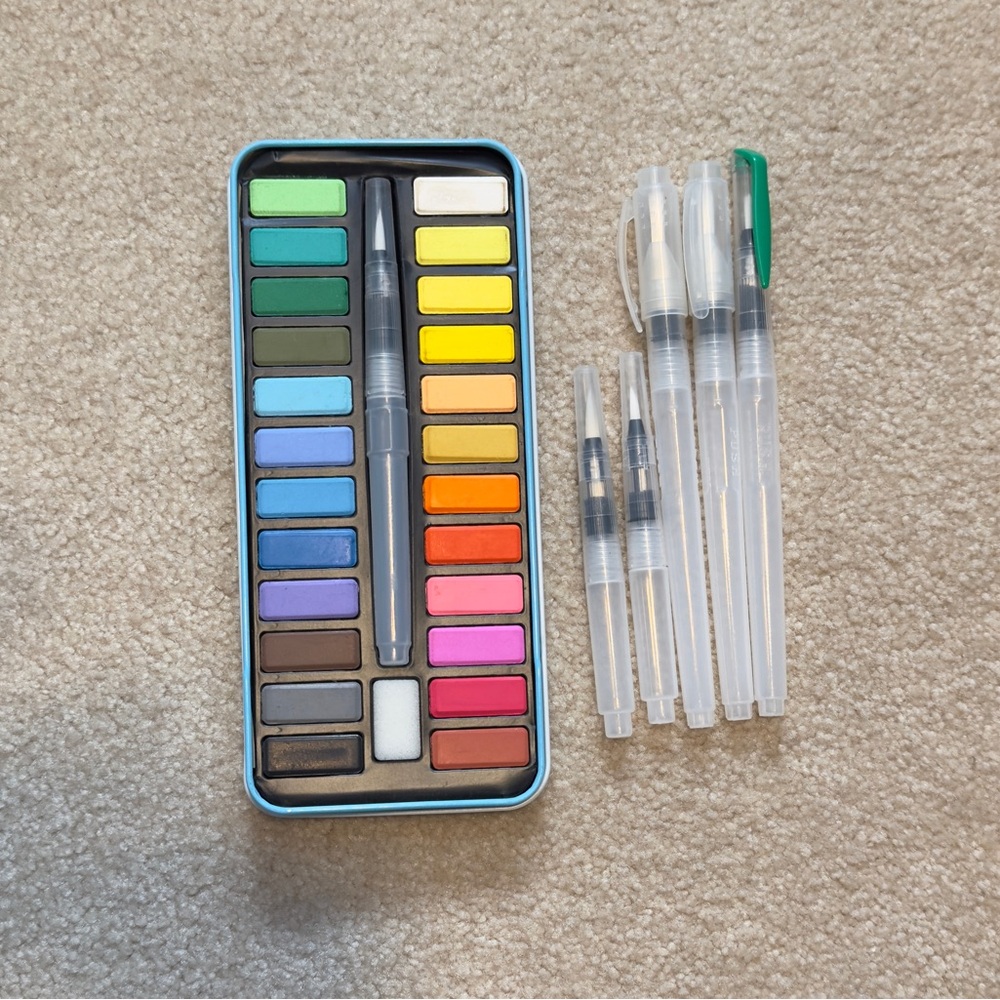 Colorful Watercolor Paint Set with Brushes